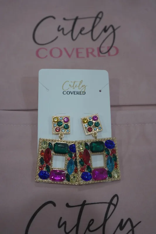 Sparkly Crystal Geometric Dangle Earrings sold by Cutely Covered