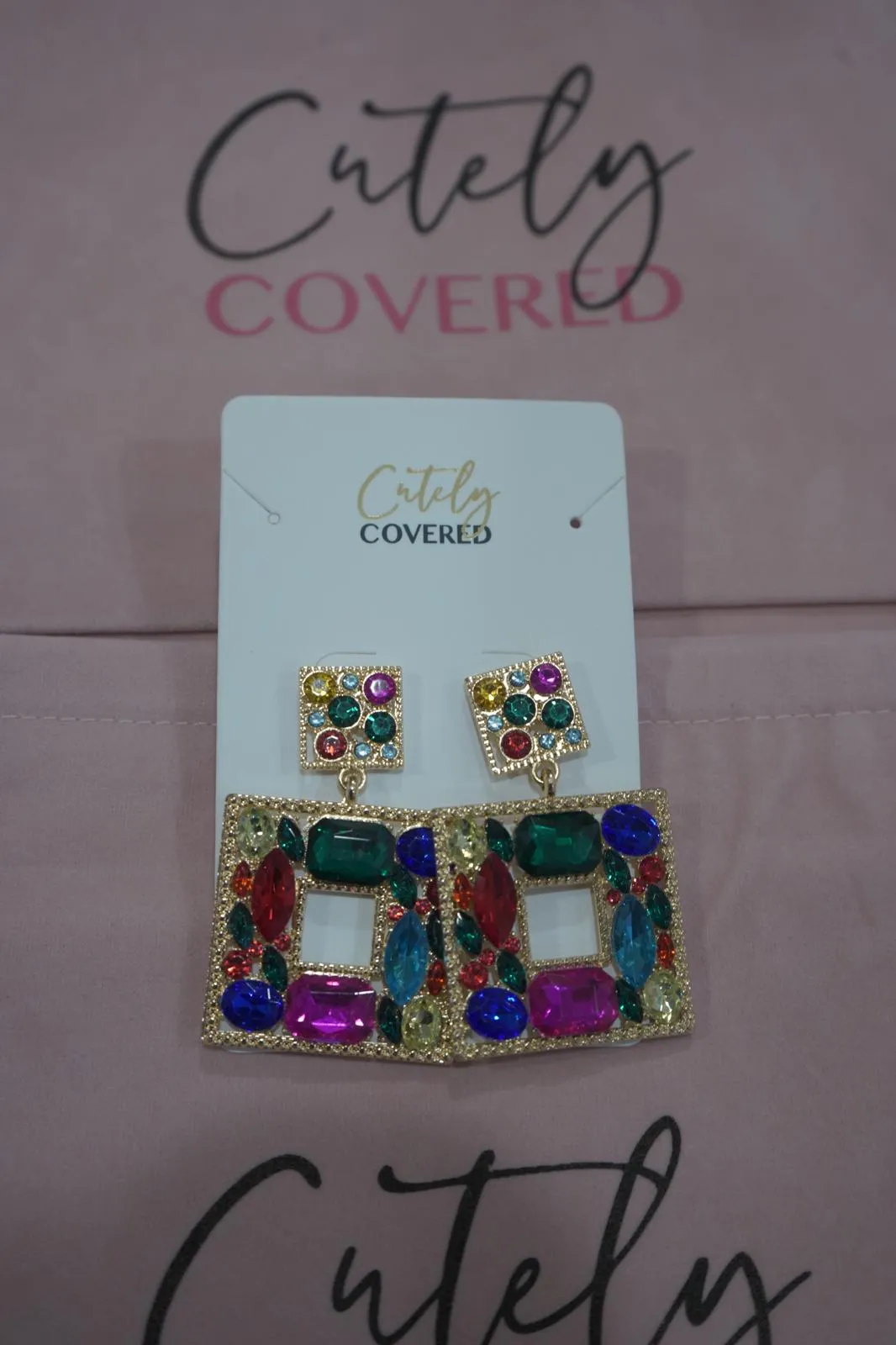 Sparkly Crystal Geometric Dangle Earrings sold by Cutely Covered