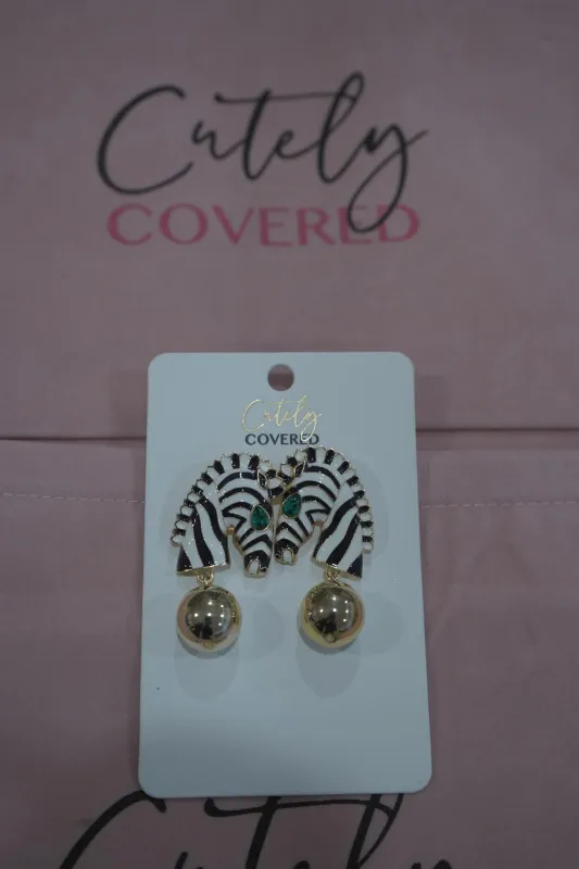 Zebra Head Drop Earrings made by Cutely Covered