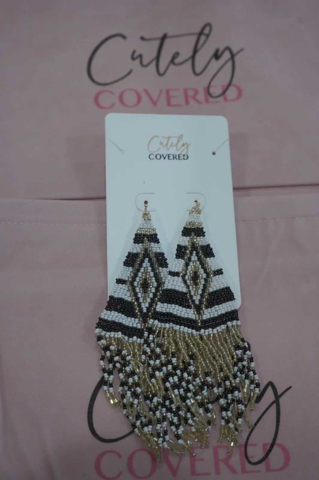 Long Beaded Fringe Dangle Earrings sold by Cutely Covered