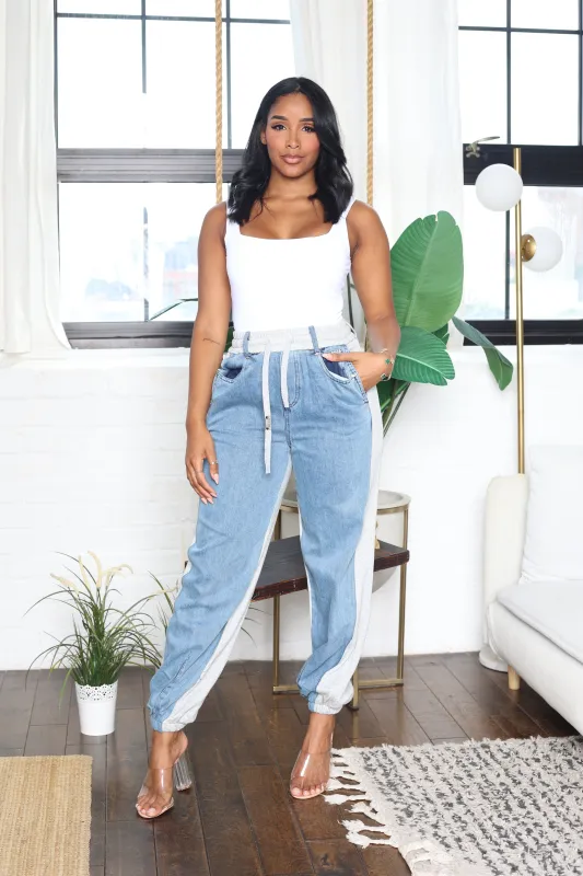 Dana’s Drawstring Waist Jogger Pants - Blue sold by Cutely Covered