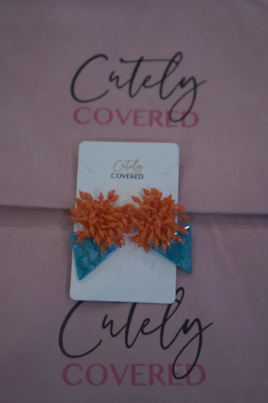 Vibrant Blue Triangle Beaded Earrings sold by Cutely Covered