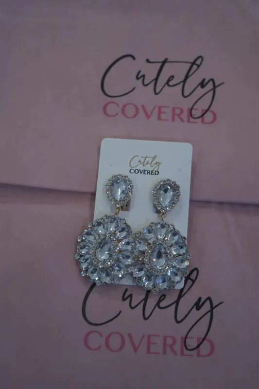 Ember Teardrop Stone Dangle Clip-On Earrings - Clear sold by Cutely Covered