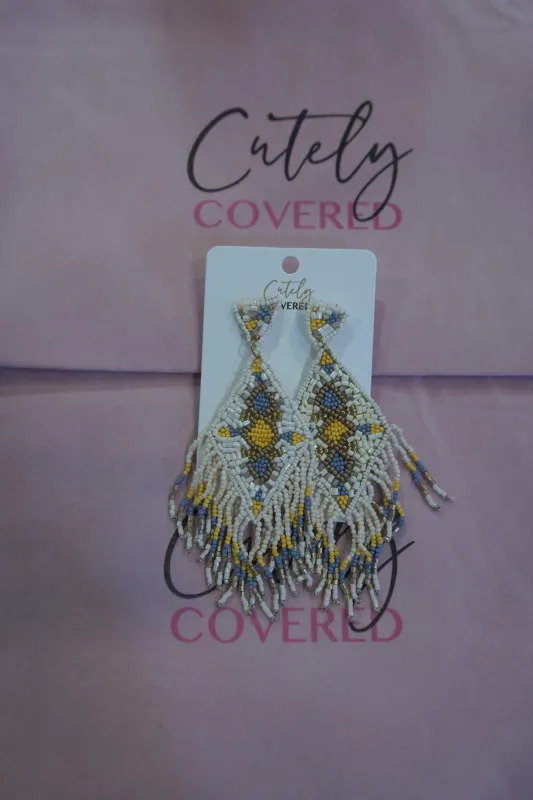 Boho Seed Beaded Fringe Earrings sold by Cutely Covered