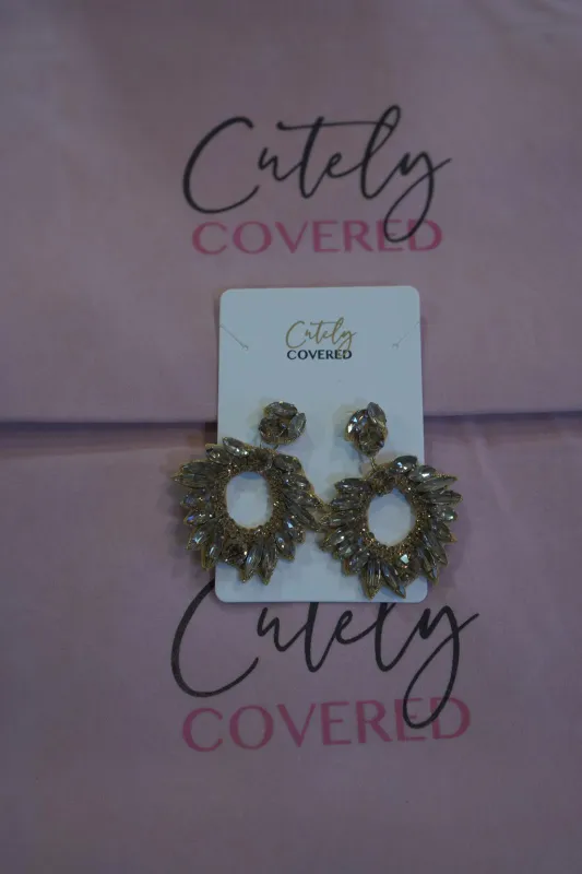 Alex Gold Earrings with Leaf Design & Stones sold by Cutely Covered