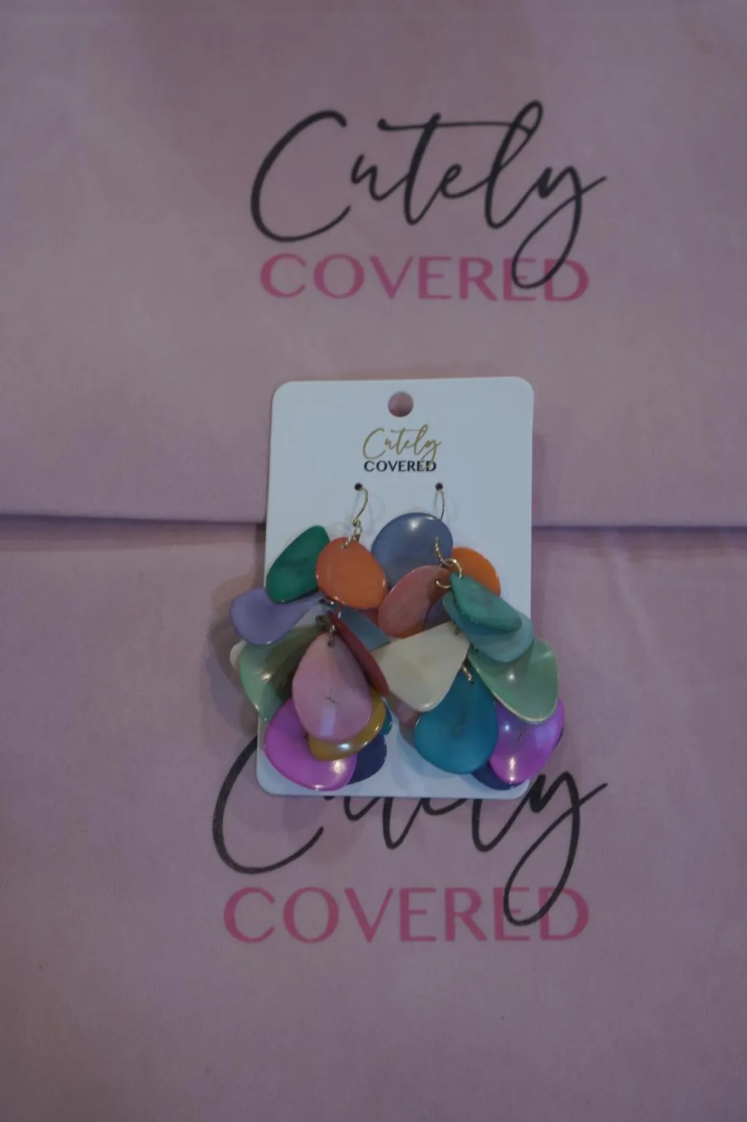 Multi-Colored Iridescent Teardrop Dangle Earrings sold by Cutely Covered