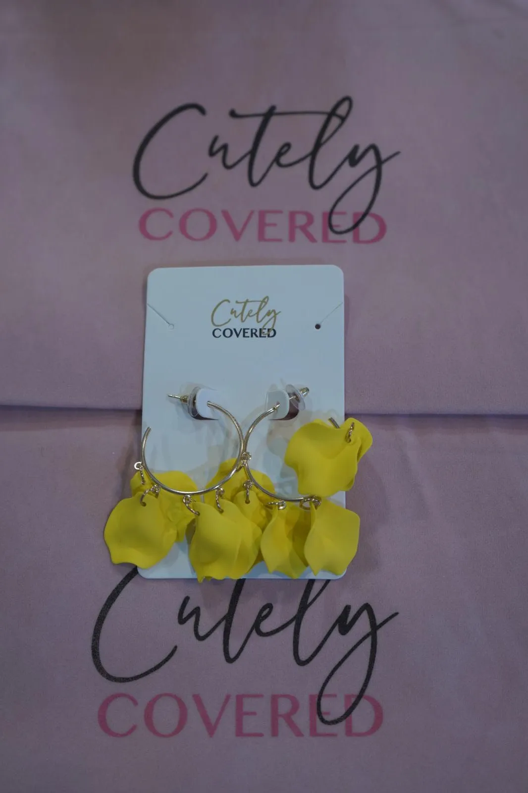 Yellow Petal Charm Hoop Earrings sold by Cutely Covered
