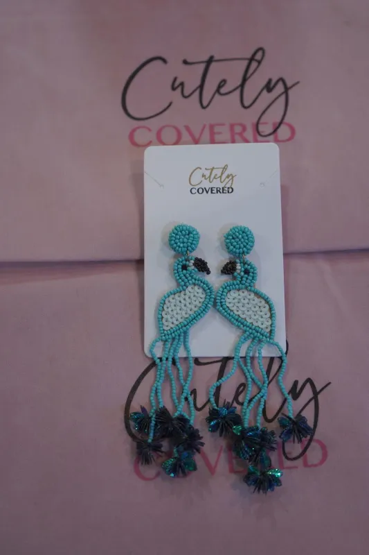 Flamigo Beaded Earrings-Turquoise made by Cutely Covered