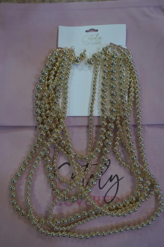 Multi-Strand Gold-Tone Ball Chain Necklace & Earrings Set sold by Cutely Covered