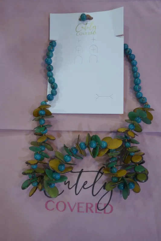 Handmade Tagua Nut & Glass Bead Necklace-Aqua sold by Cutely Covered
