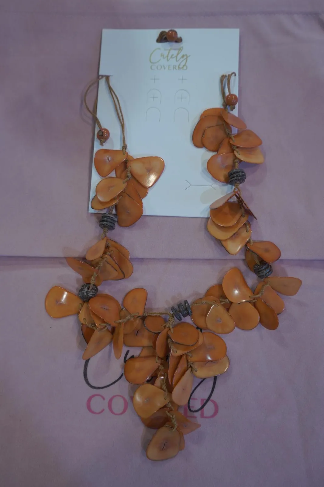 Earthy Handmade Layered Shell Necklace-Orange sold by Cutely Covered