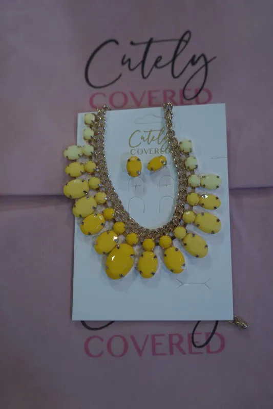 Yellow Collar Necklace & Earring Set sold by Cutely Covered