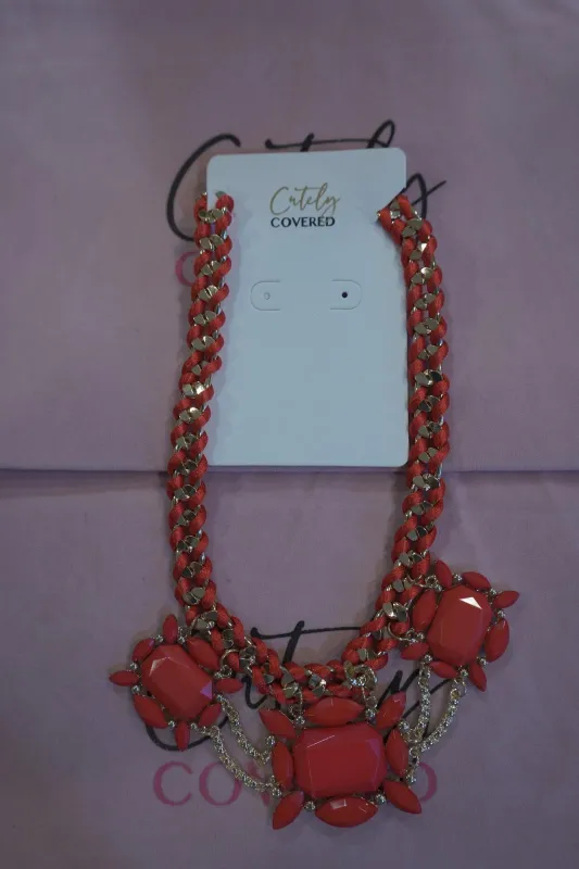 Burnt Orange & Gold Gemstone Necklace sold by Cutely Covered