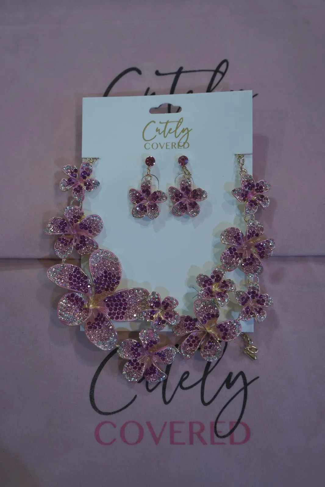 Crystal Blossom Necklace & Earrings Set sold by Cutely Covered