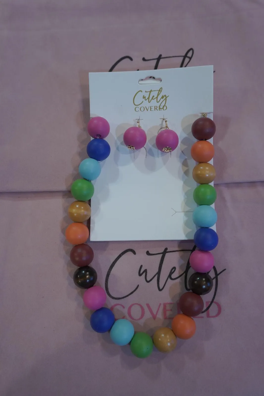 Colorful Beaded Necklace & Stud Earring Set sold by Cutely Covered