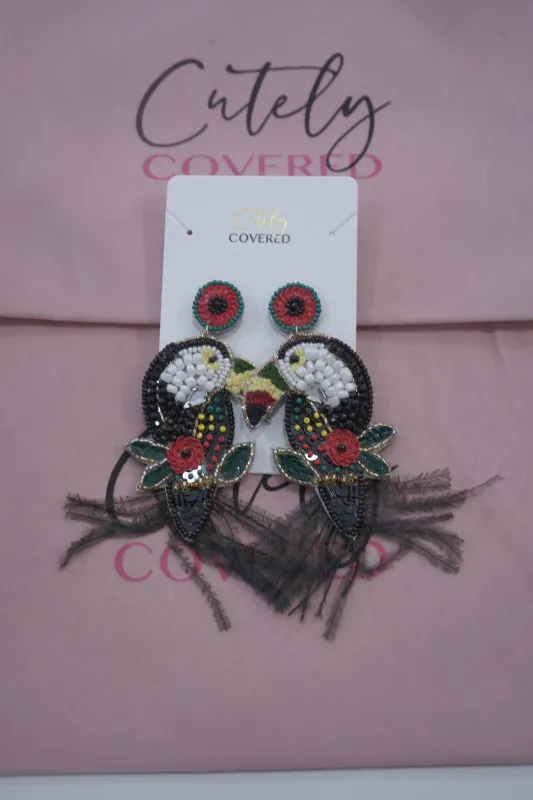 Beaded Toucan Earrings sold by Cutely Covered