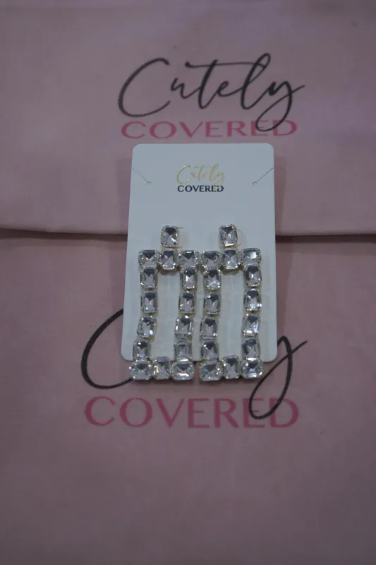 Geometric Rectangular Crystal Earrings made by Cutely Covered