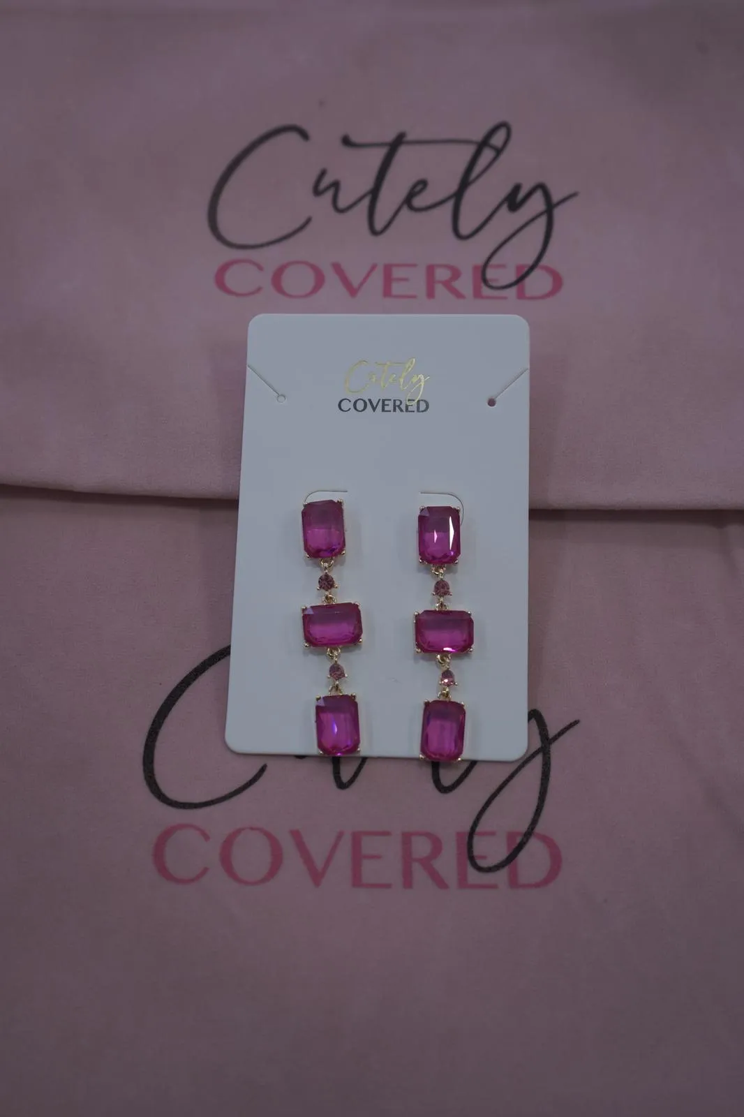 Pink Stone Drop Earrings sold by Cutely Covered
