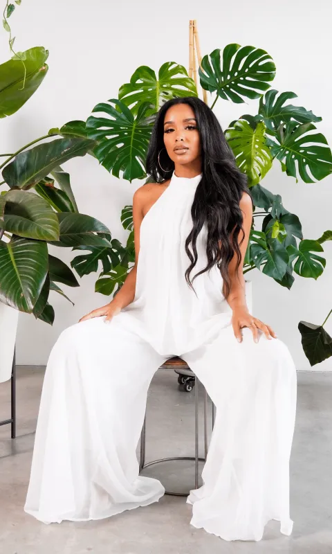 Cute & Casual l Halter Loose Jumpsuit - White PREORDER sold by Cutely Covered