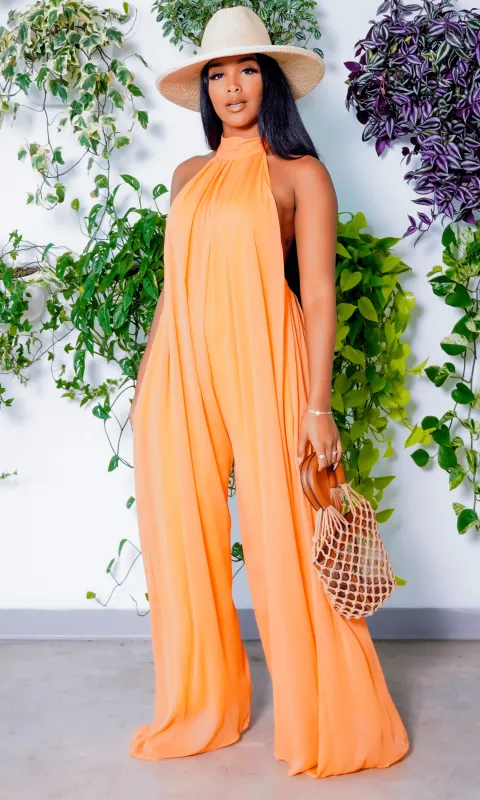 Cute & Casual l Halter Loose Jumpsuit - Orange PREORDER sold by Cutely Covered
