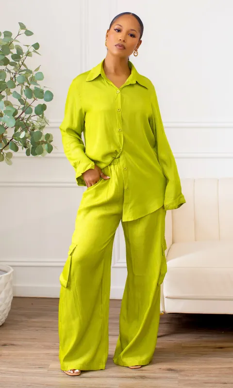 Viviana Cargo Pant Set in Vibrant Green V3 sold by Cutely Covered