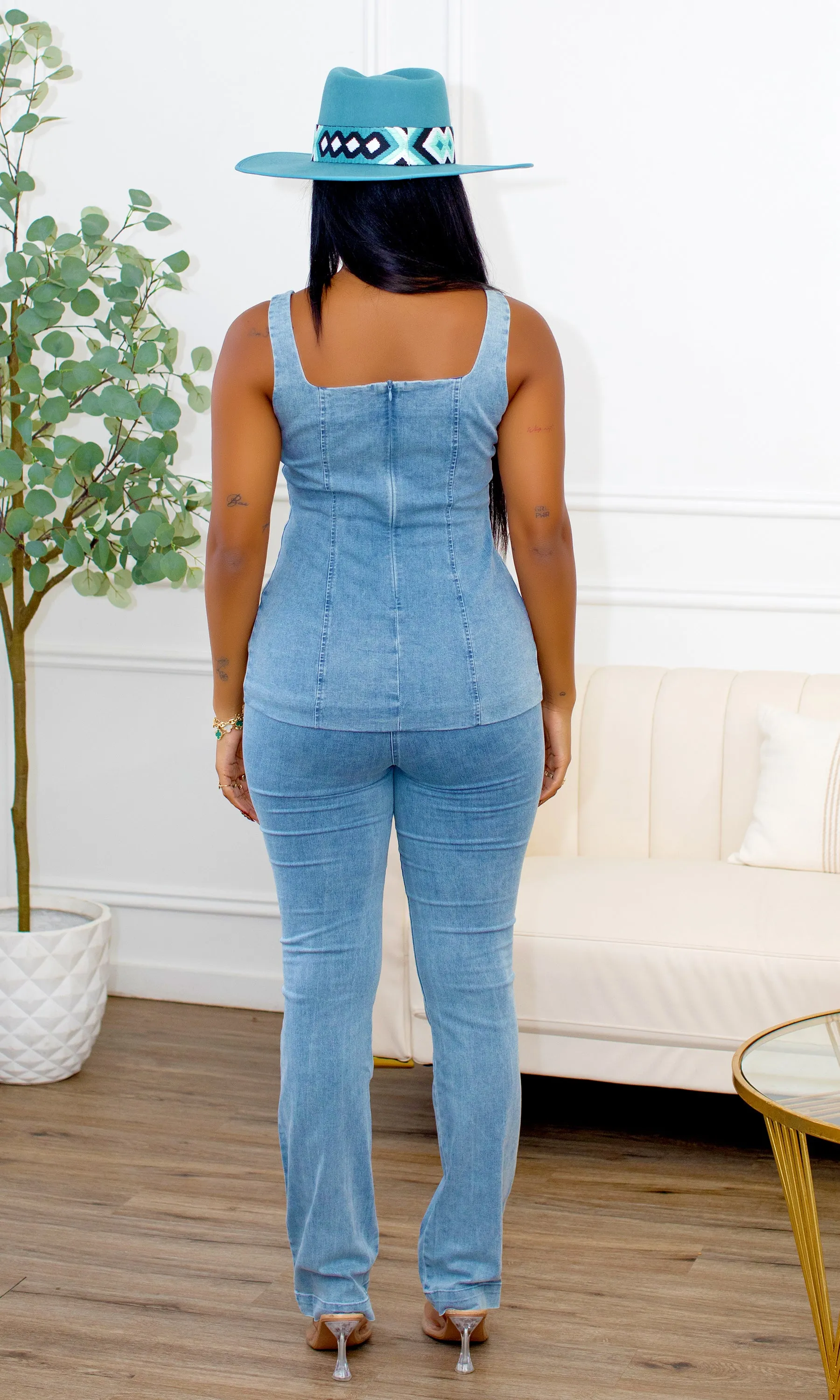 Elaine Sleeveless Denim Top Pants Set E5 sold by Cutely Covered product image thumbnail 2