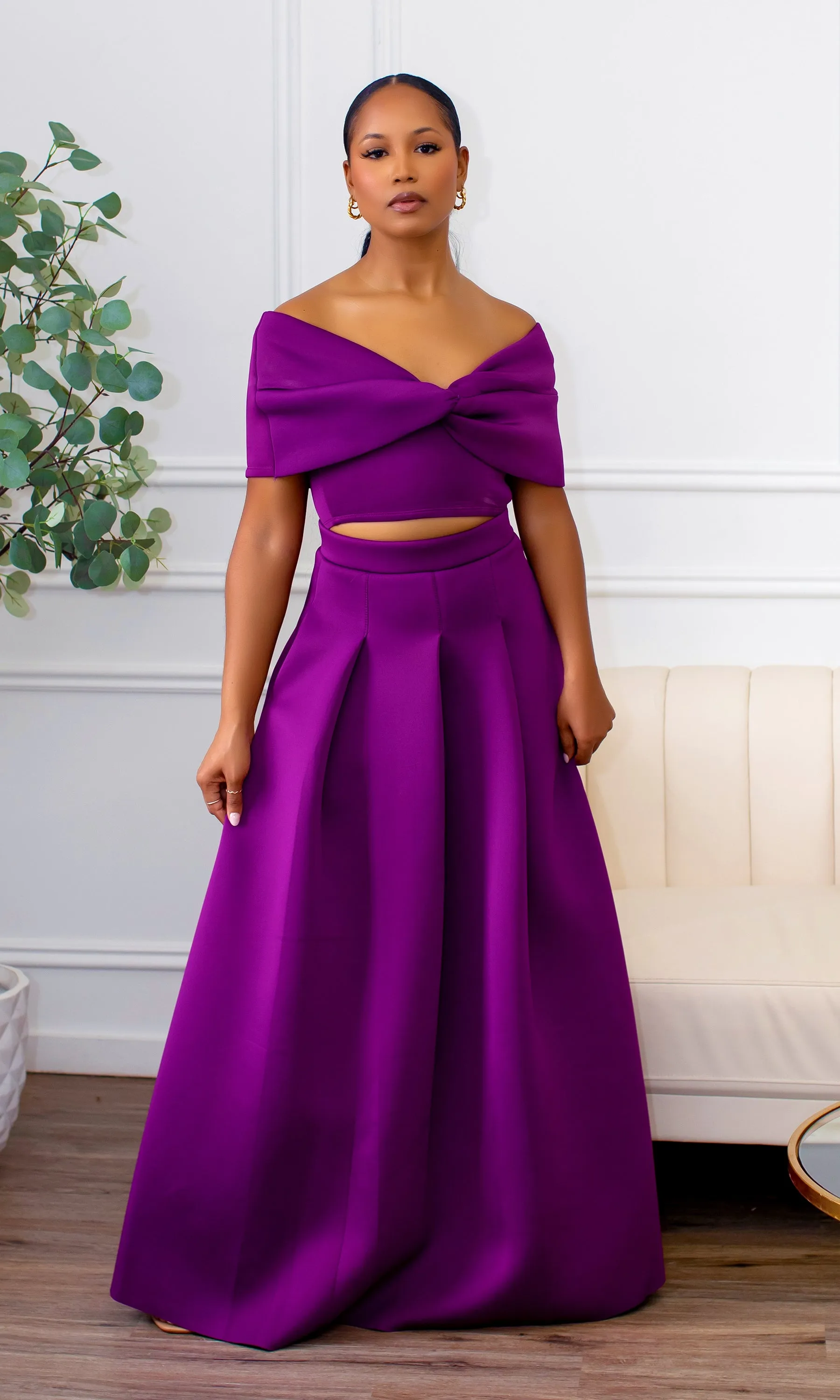 Veronica | Off The Shoulder Crop Skirt Set - Violet V2 sold by Cutely Covered product image thumbnail 2