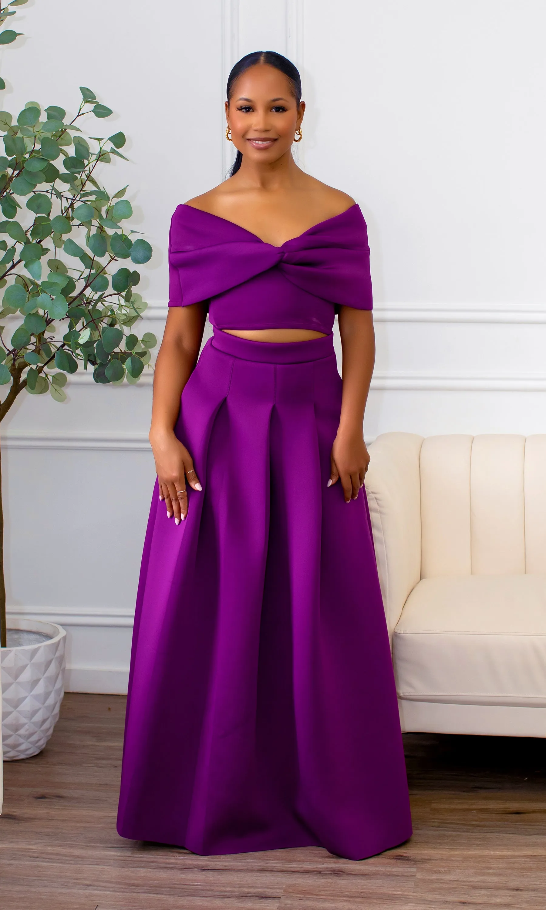 Veronica | Off The Shoulder Crop Skirt Set - Violet V2 sold by Cutely Covered
