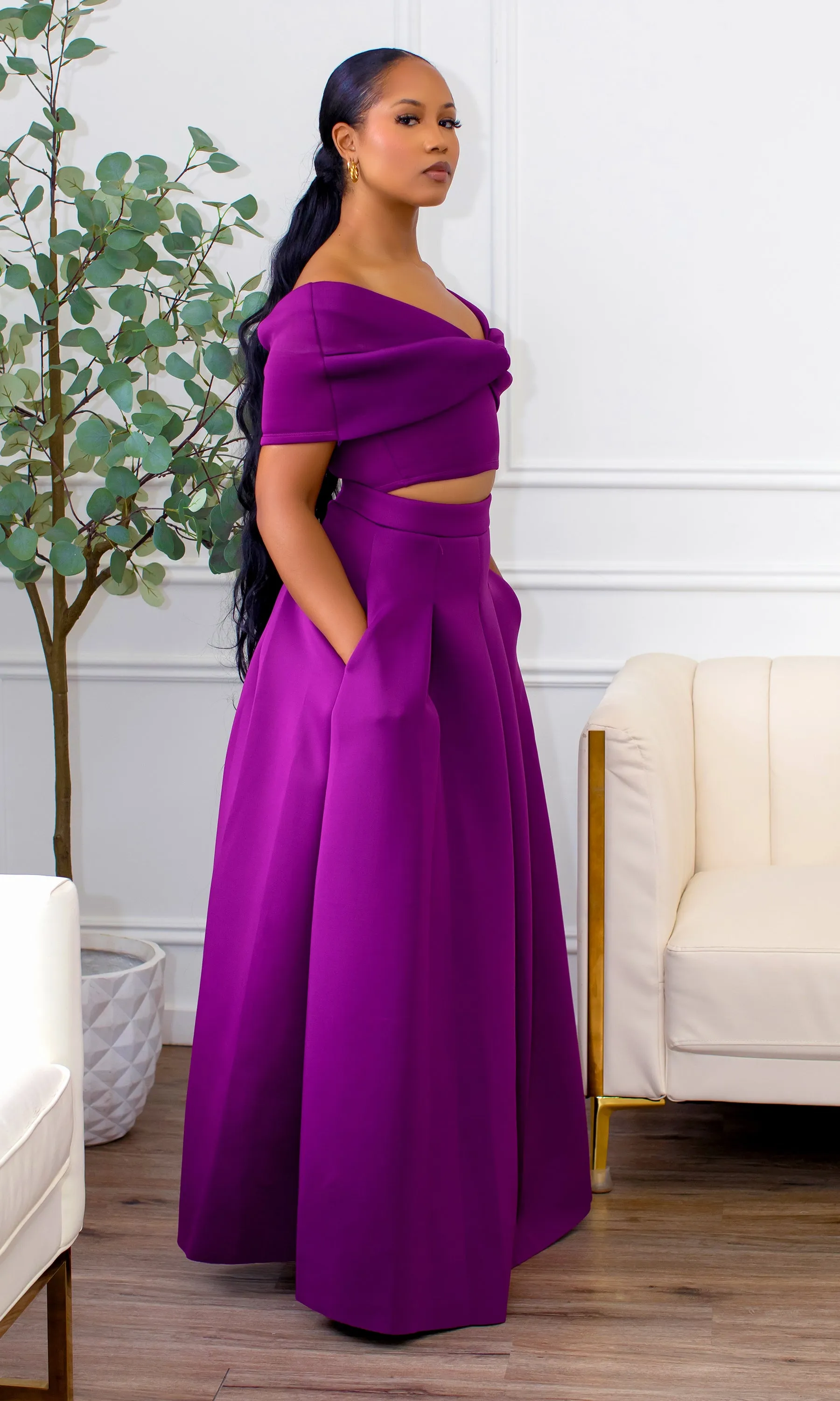 Veronica | Off The Shoulder Crop Skirt Set - Violet V2 sold by Cutely Covered product image thumbnail 4