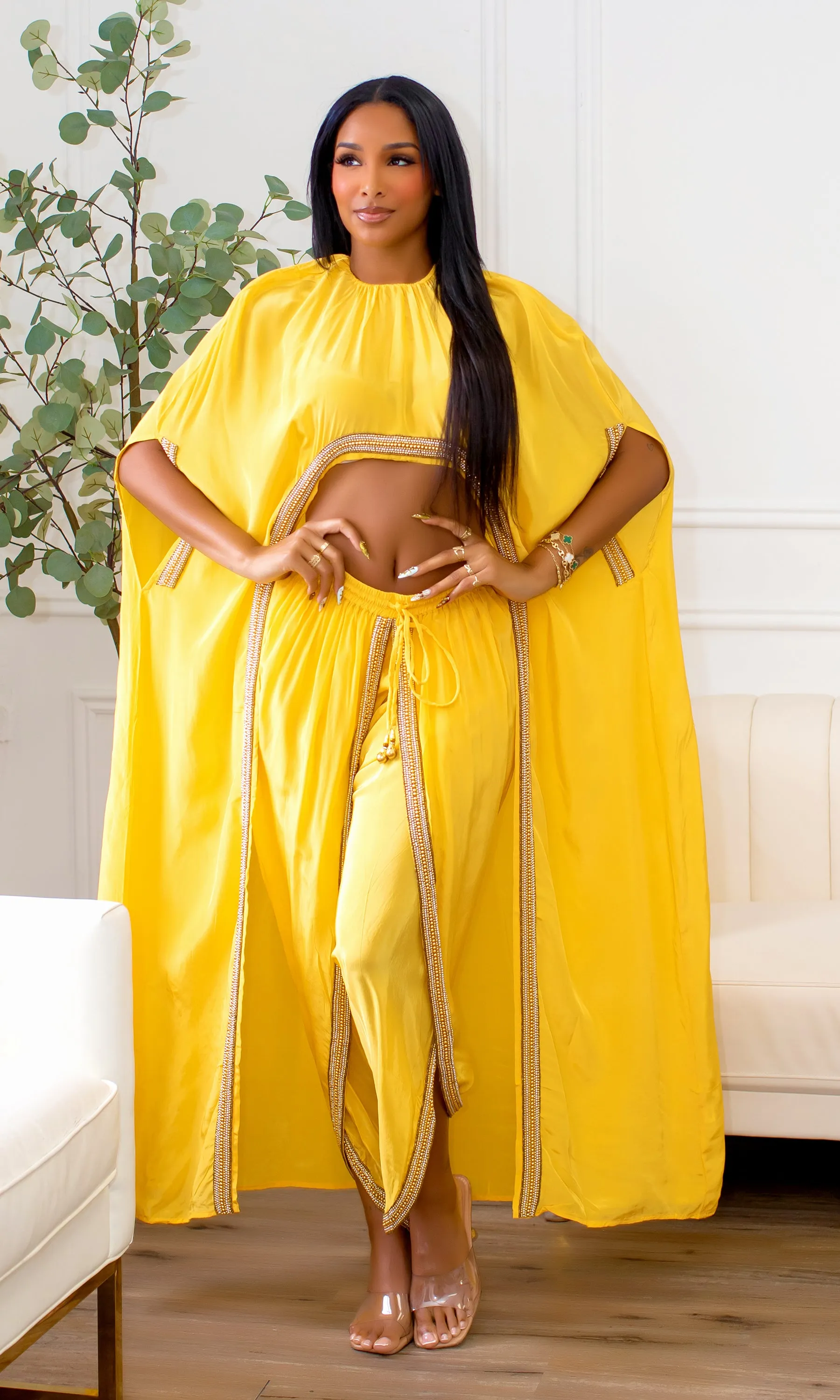 Hera | Hand Beaded Cape Pants Set - Yellow sold by Cutely Covered product image thumbnail 2