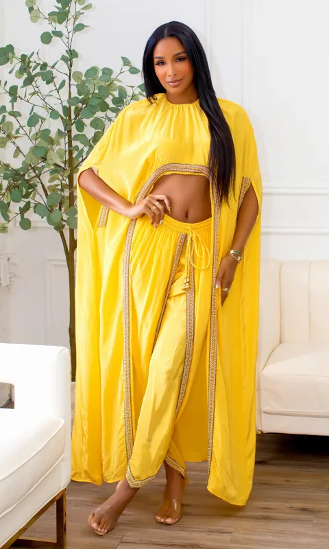 Hera | Hand Beaded Cape Pants Set - Yellow sold by Cutely Covered