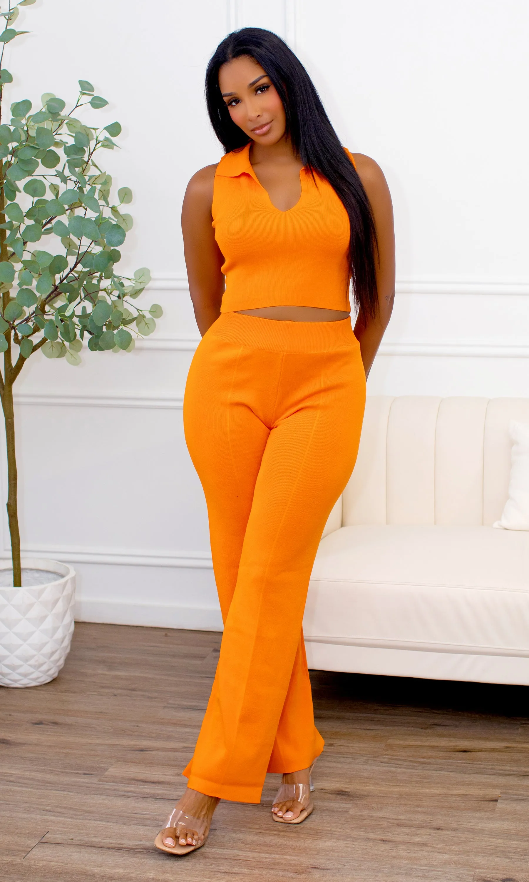 Kalani Collared Crop Top & Wide-Leg Pants Set - Orange sold by Cutely Covered product image thumbnail 3