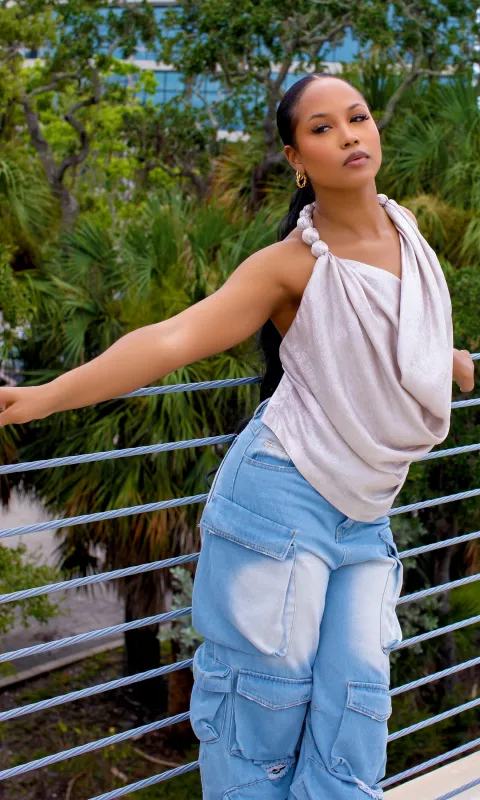 Demi Beaded Strap Top - Silver made by Luxxel