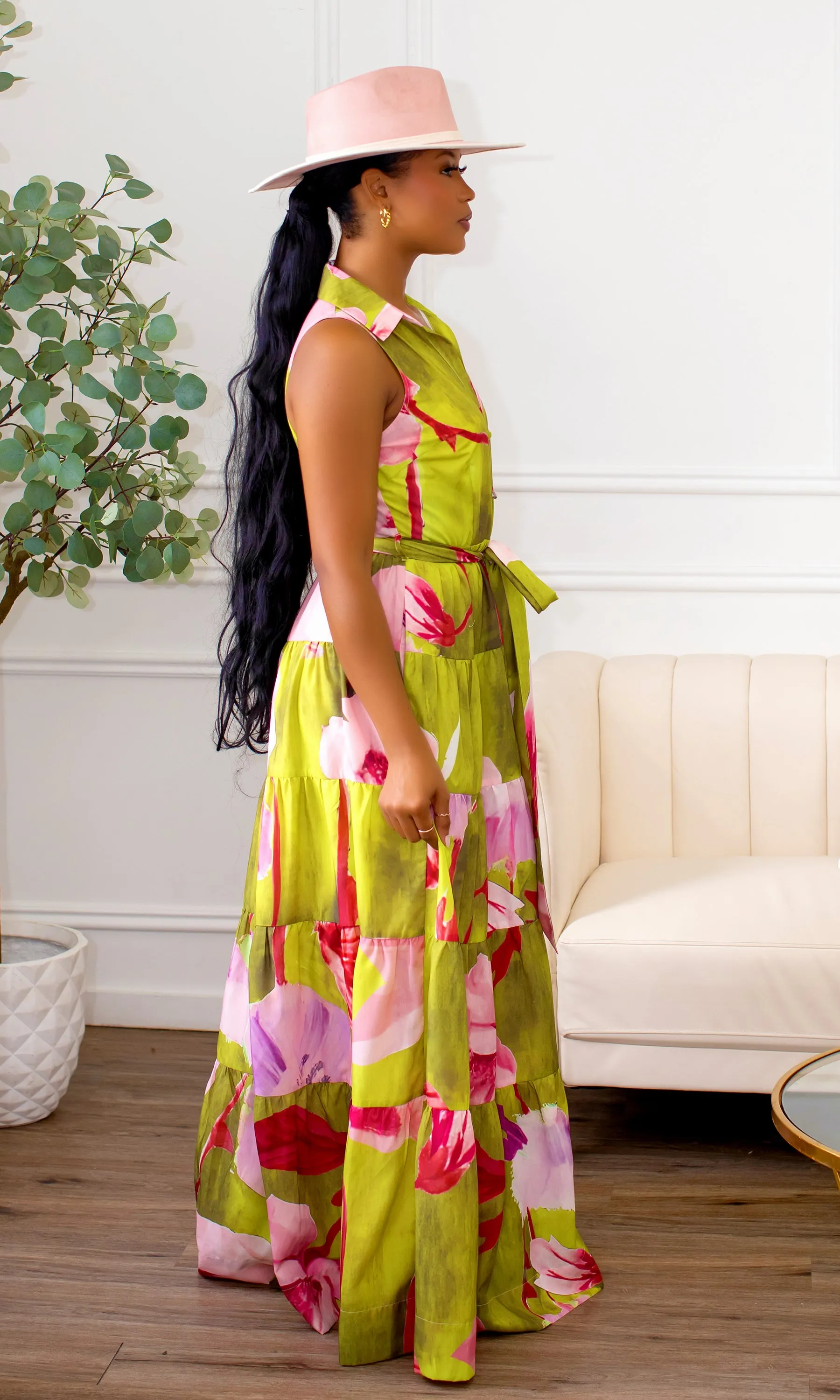 Astrid Floral Tiered Maxi Dress -Lime Multi A12 sold by Cutely Covered product image thumbnail 4