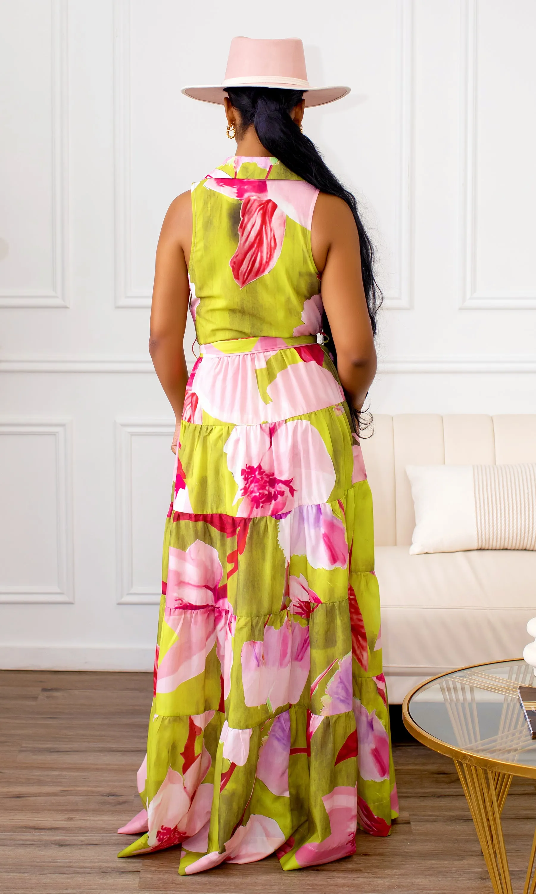 Astrid Floral Tiered Maxi Dress -Lime Multi A12 sold by Cutely Covered product image thumbnail 5
