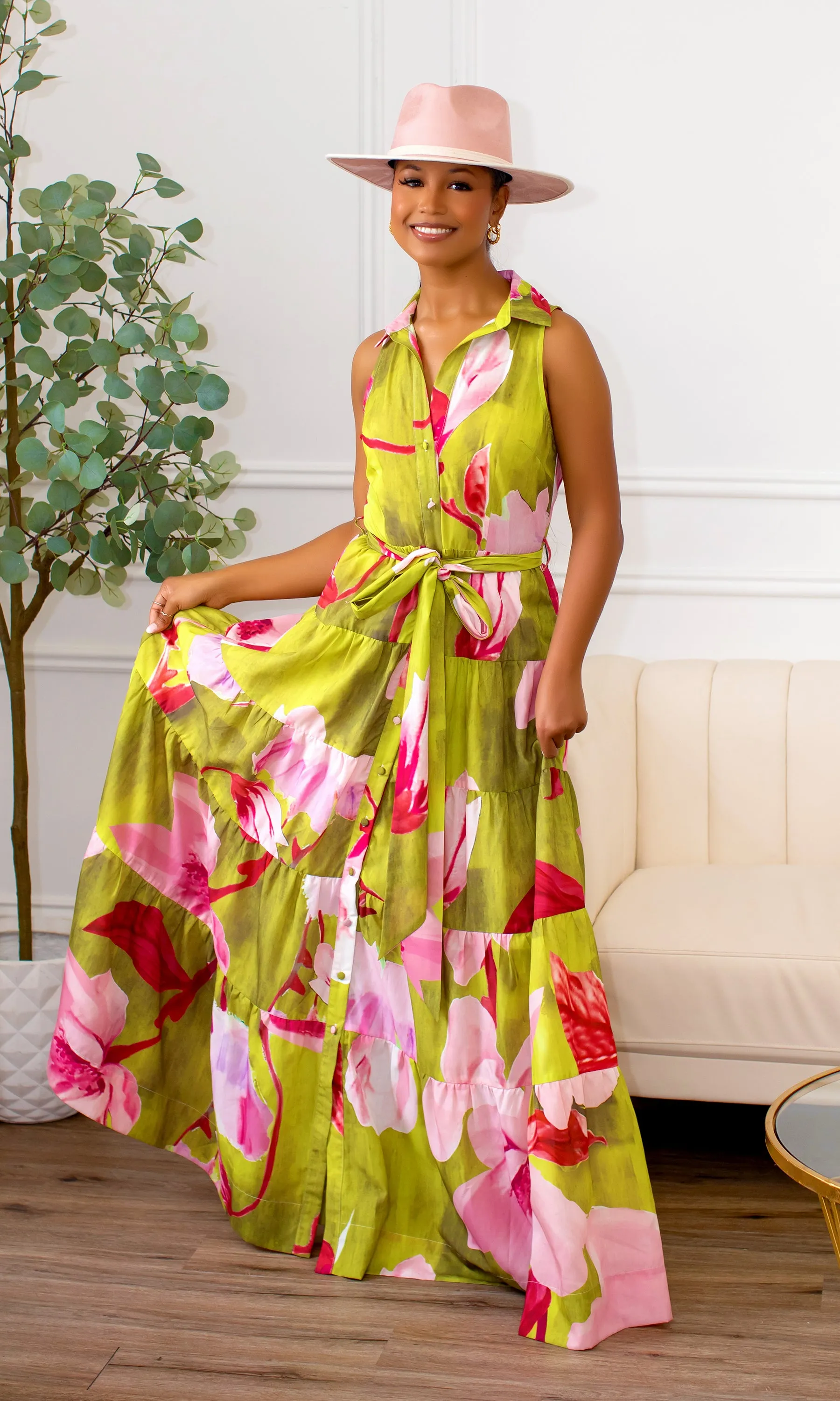 Astrid Floral Tiered Maxi Dress -Lime Multi A12 sold by Cutely Covered product image thumbnail 2