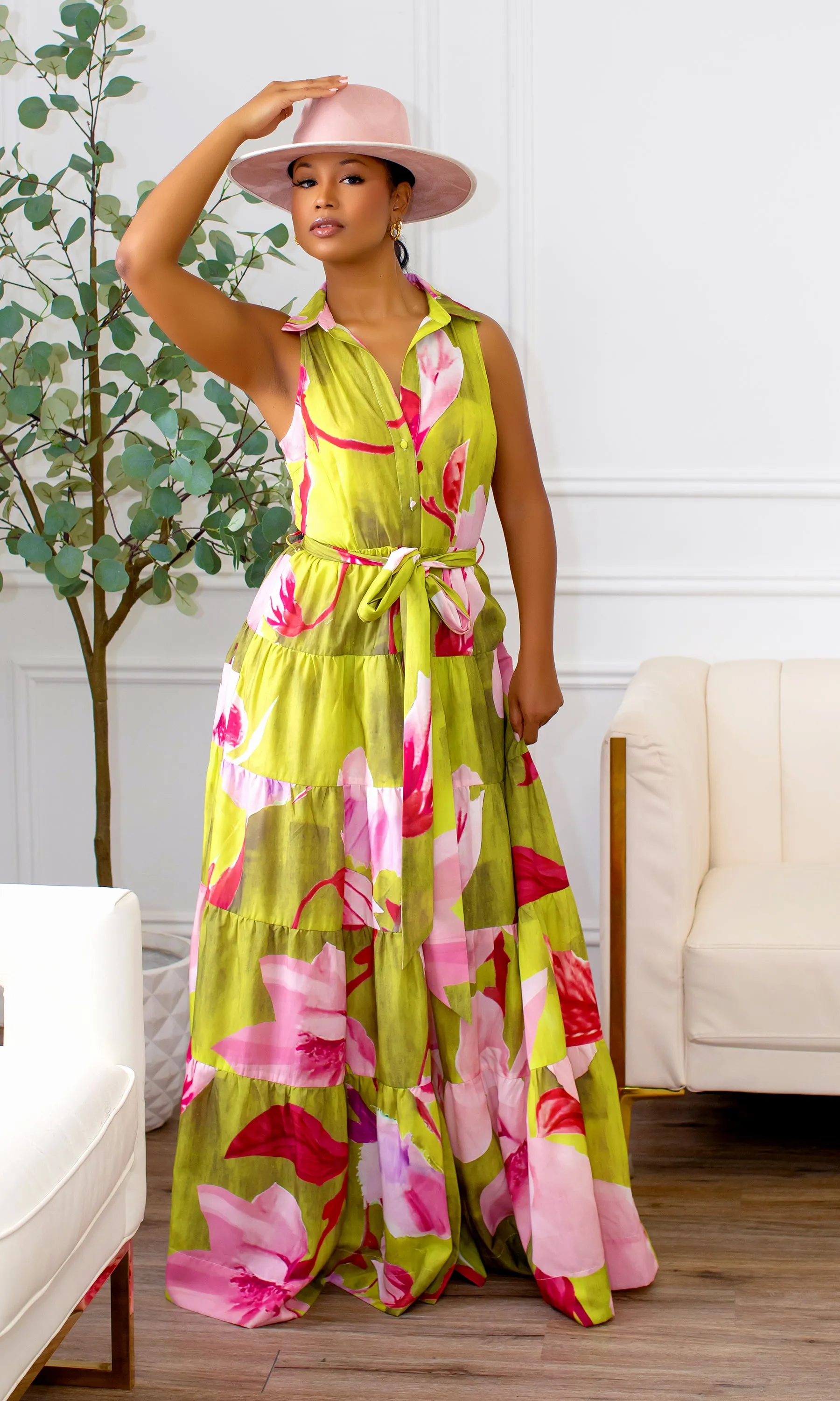 Astrid Floral Tiered Maxi Dress -Lime Multi A12 sold by Cutely Covered product image thumbnail 3