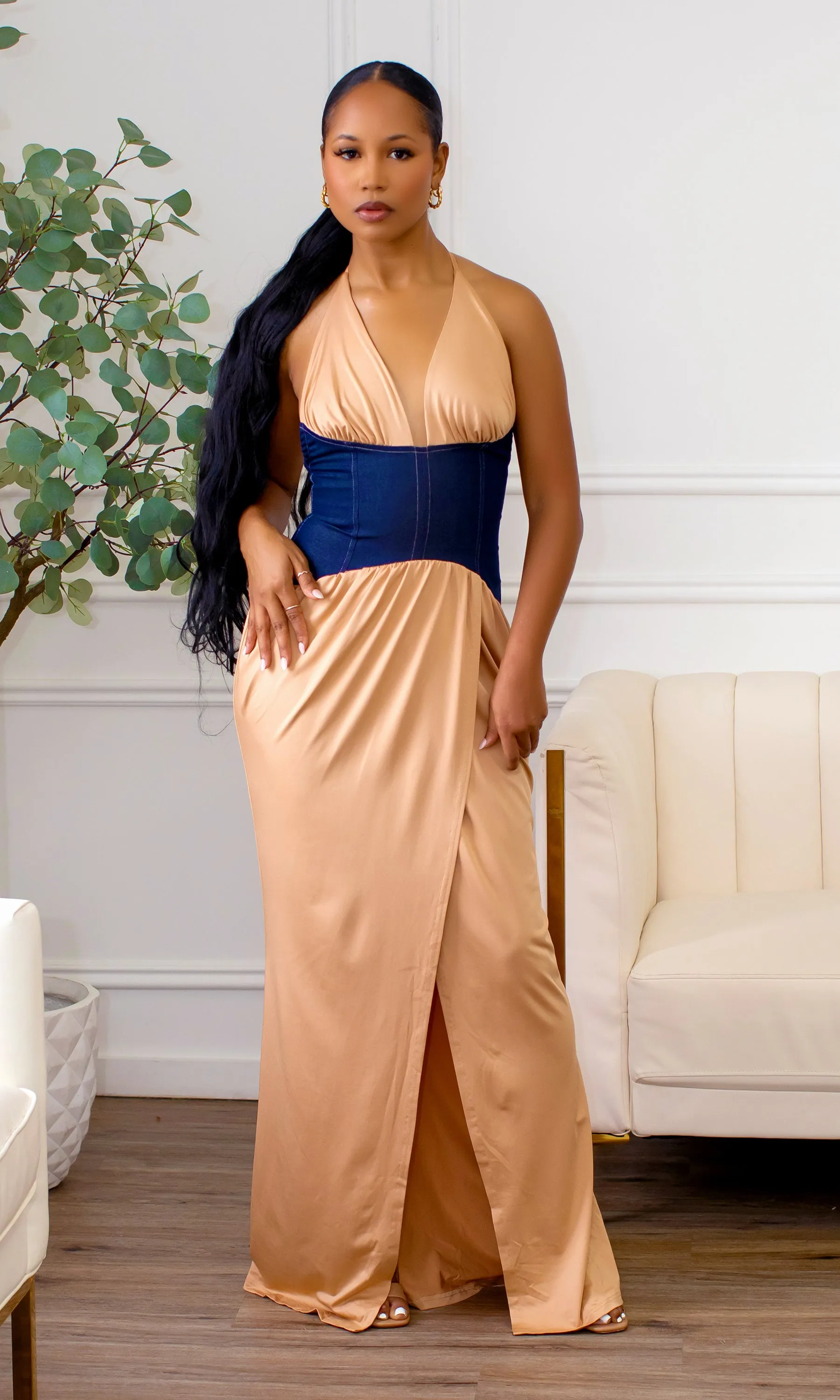 Jovée Satin Maxi Dress Preorder Ships End Sep sold by Cutely Covered