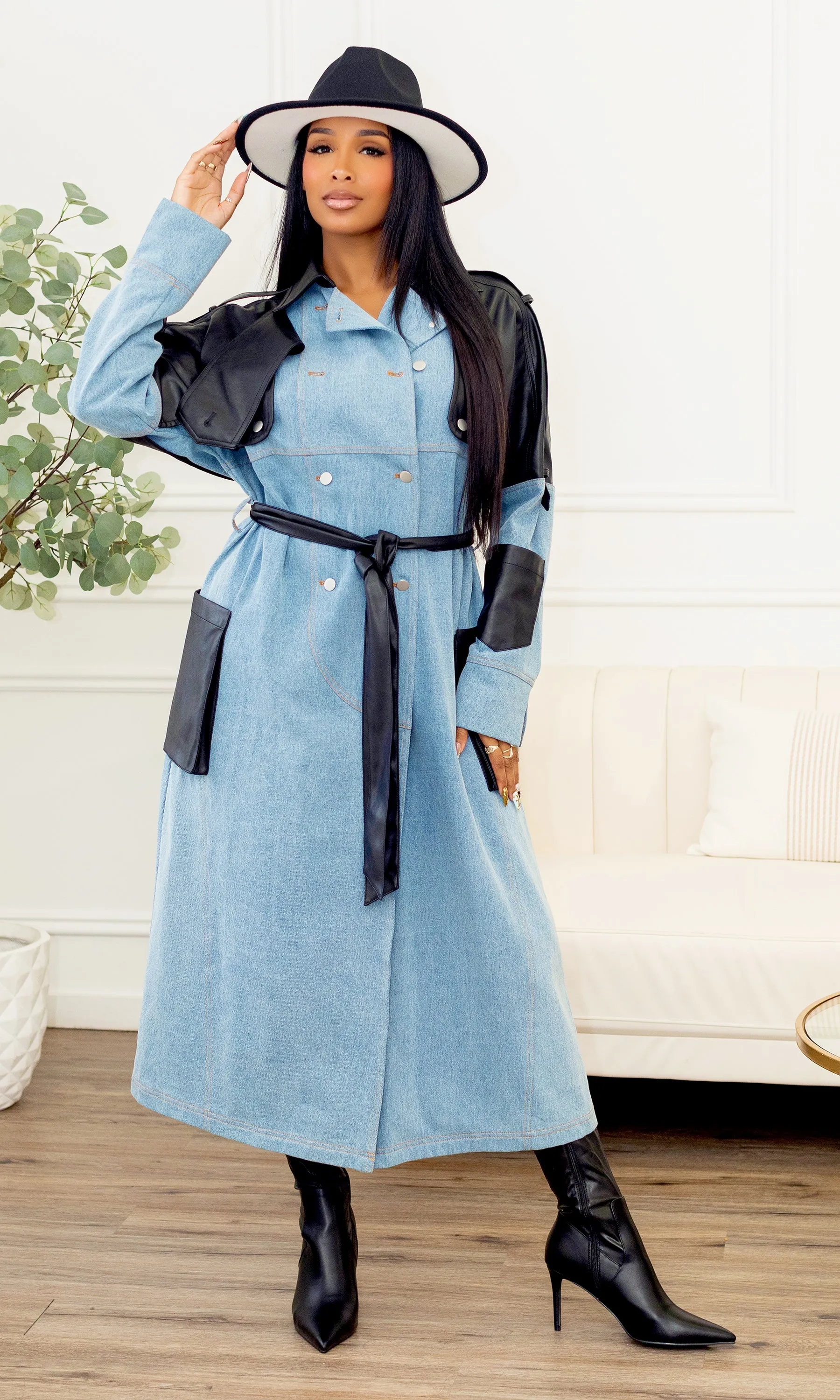 Quesarra Urban Siren Trench Coat - Denim sold by Cutely Covered product image thumbnail 3