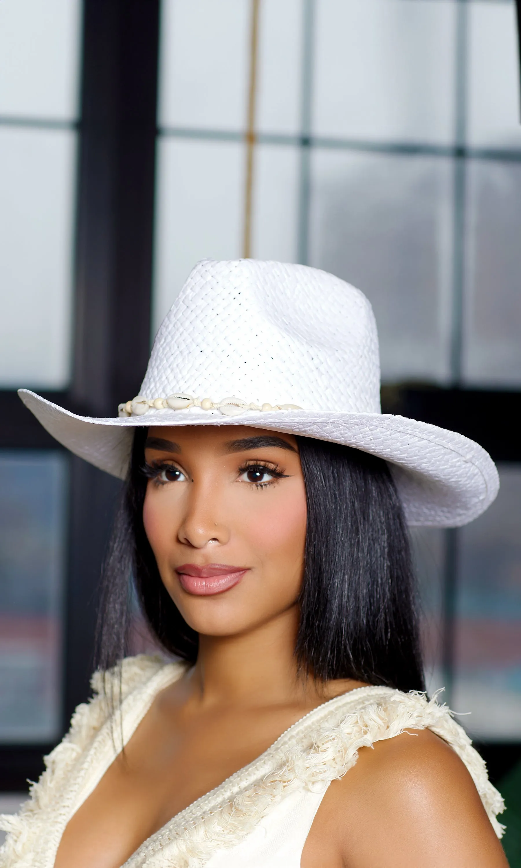 Shell Band Straw Fedora - White sold by Cutely Covered product image thumbnail 4