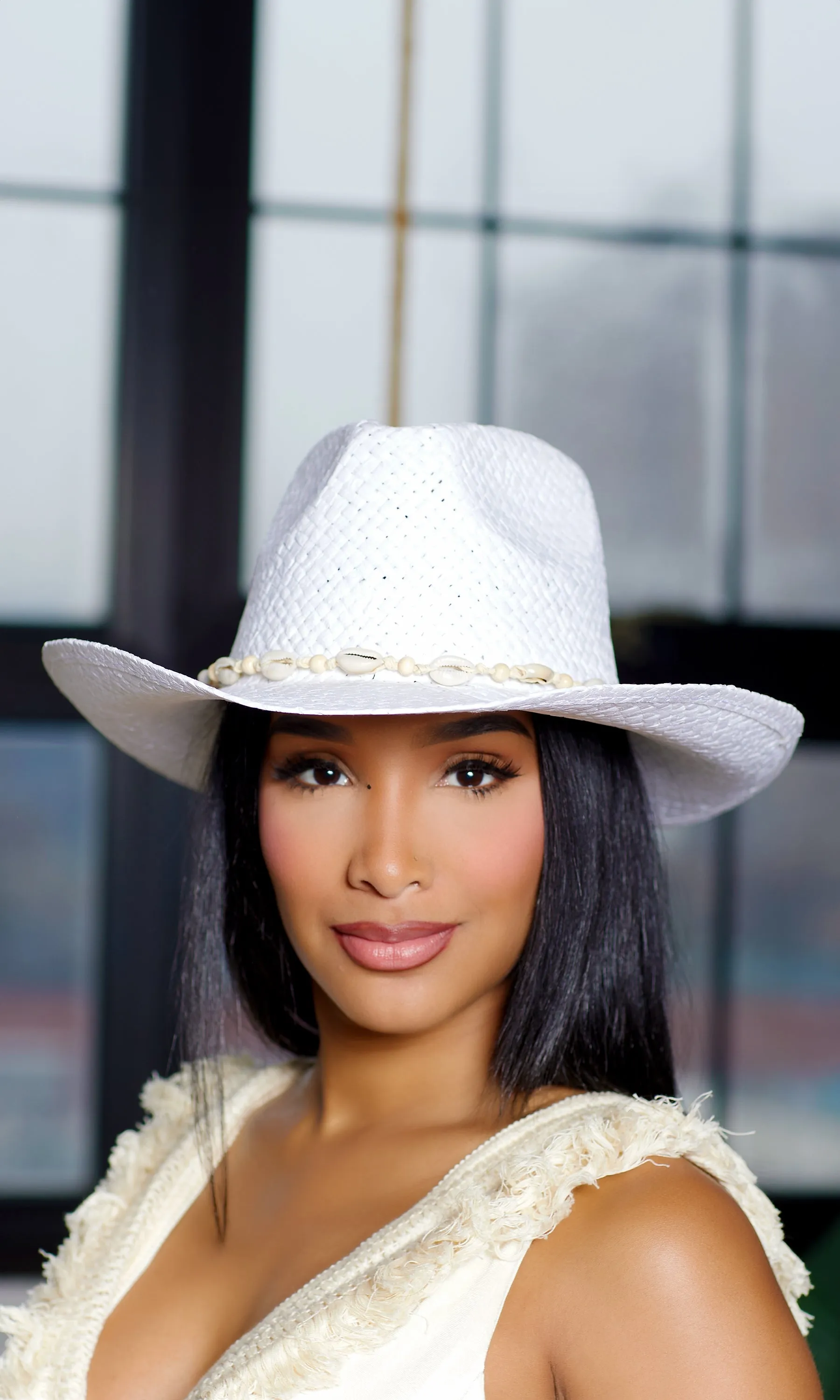 Shell Band Straw Fedora - White sold by Cutely Covered product image thumbnail 2
