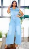 Zara Casual Straight Wide Leg Denim Jumpsuit - Medium Wash sold by Cutely Covered
