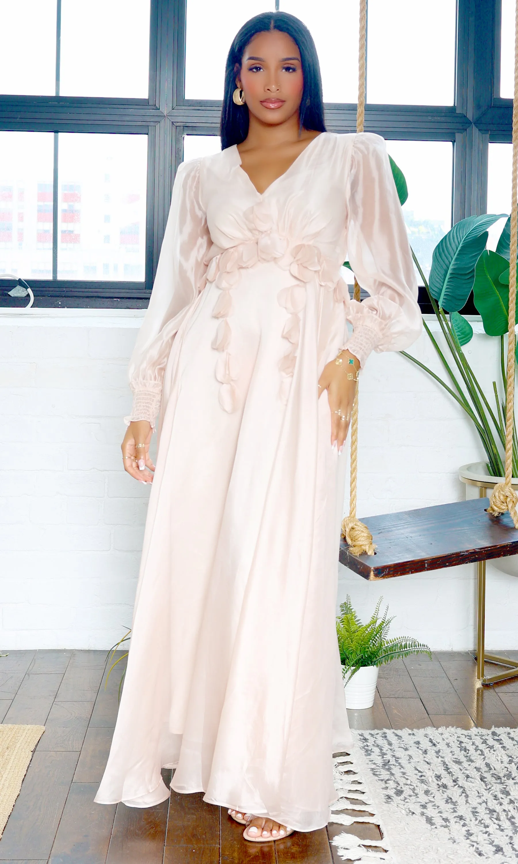 Zoey | V-Neck Maxi Dress - Blush sold by Cutely Covered