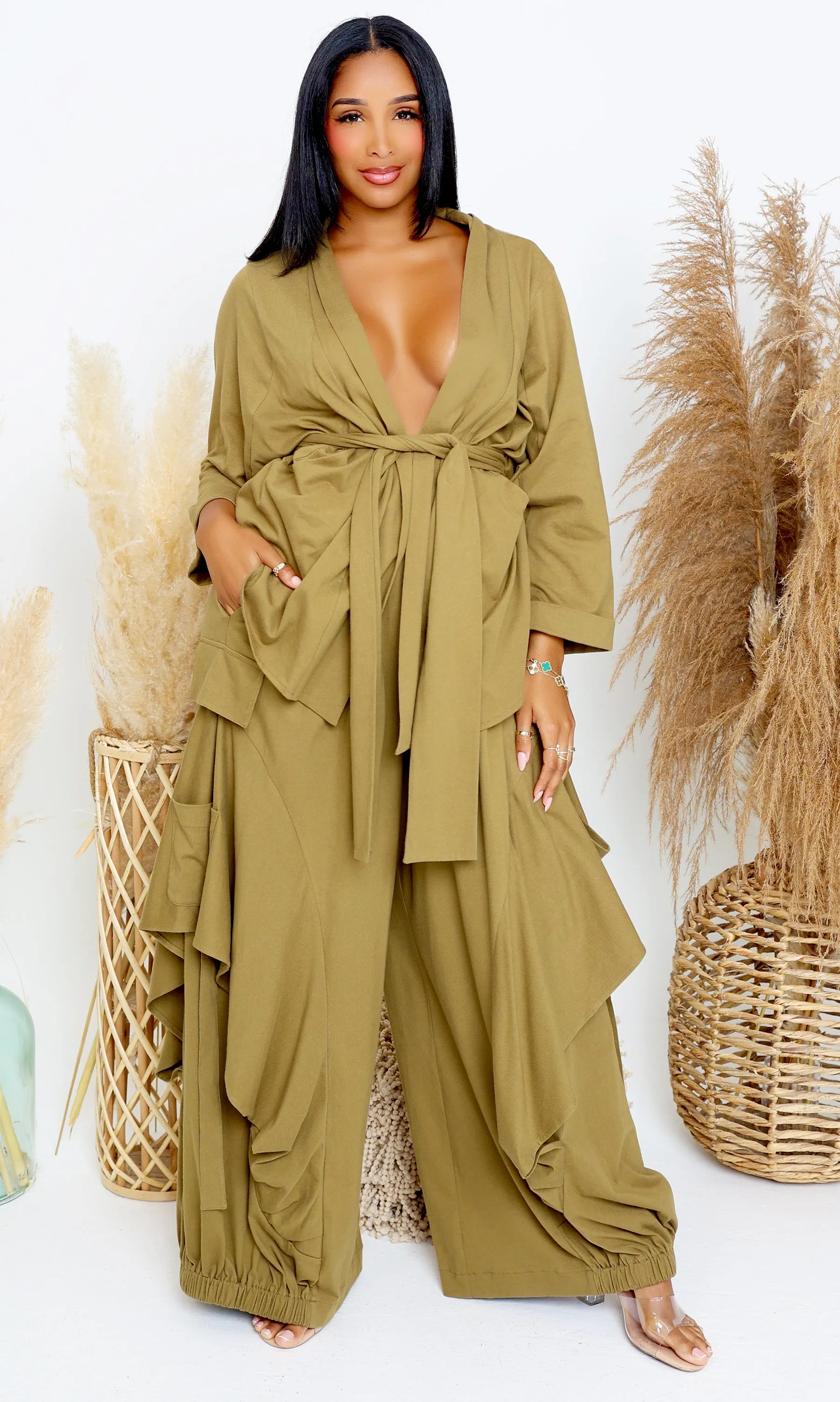Luxury | Jersey Cardigan Set - Olive L1 sold by Cutely Covered product image thumbnail 5