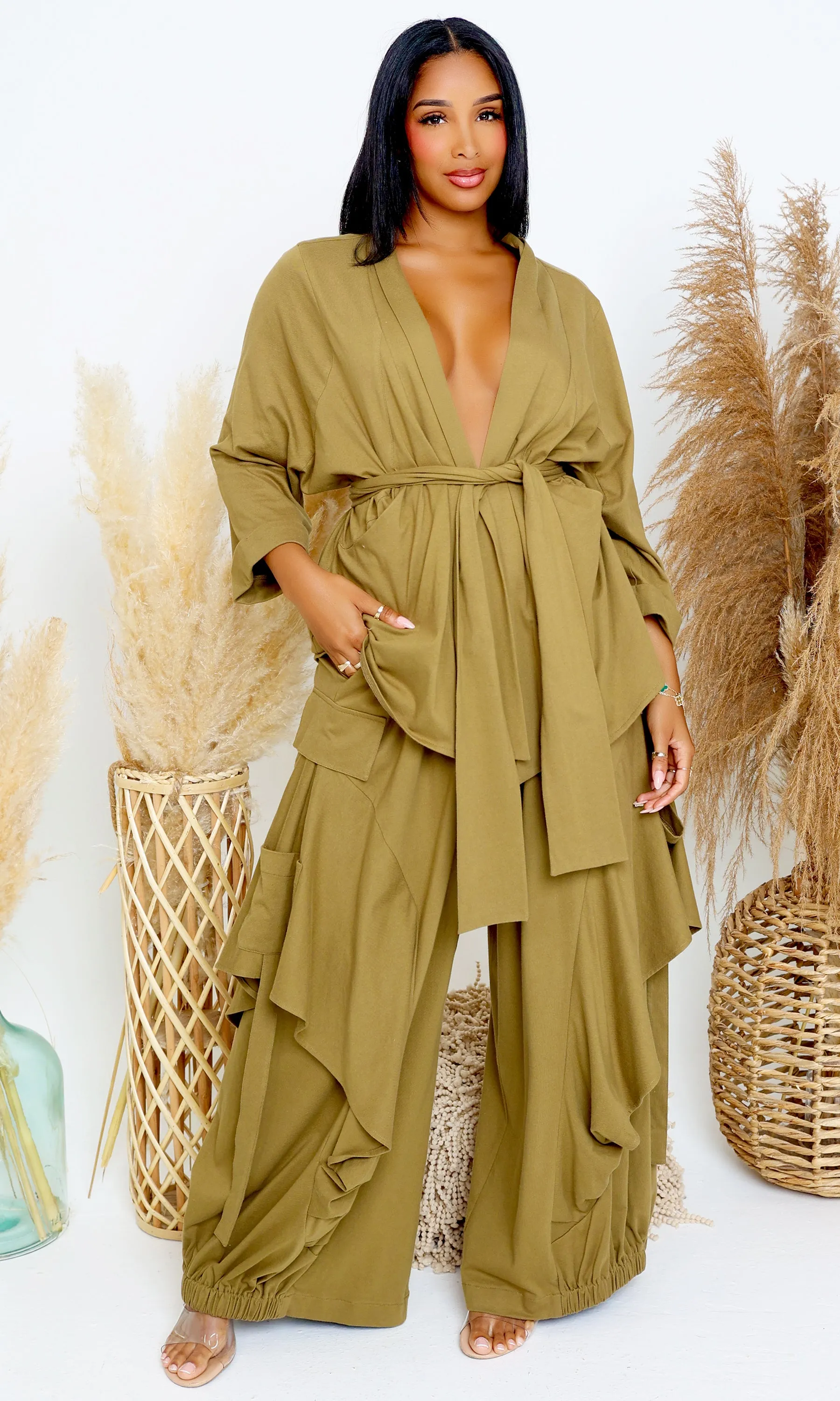 Luxury | Jersey Cardigan Set - Olive L1 sold by Cutely Covered product image thumbnail 2