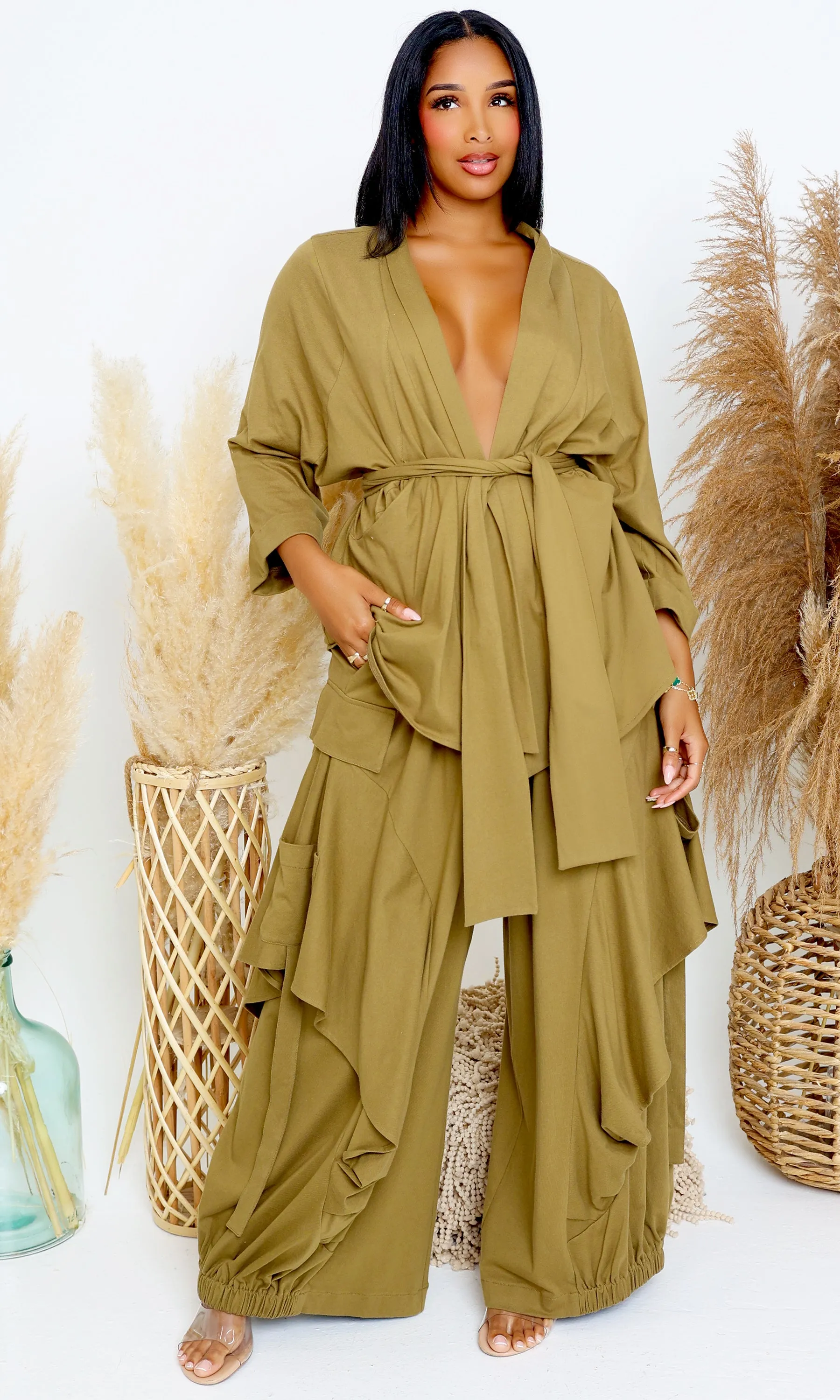 Luxury | Jersey Cardigan Set - Olive L1 sold by Cutely Covered product image thumbnail 4
