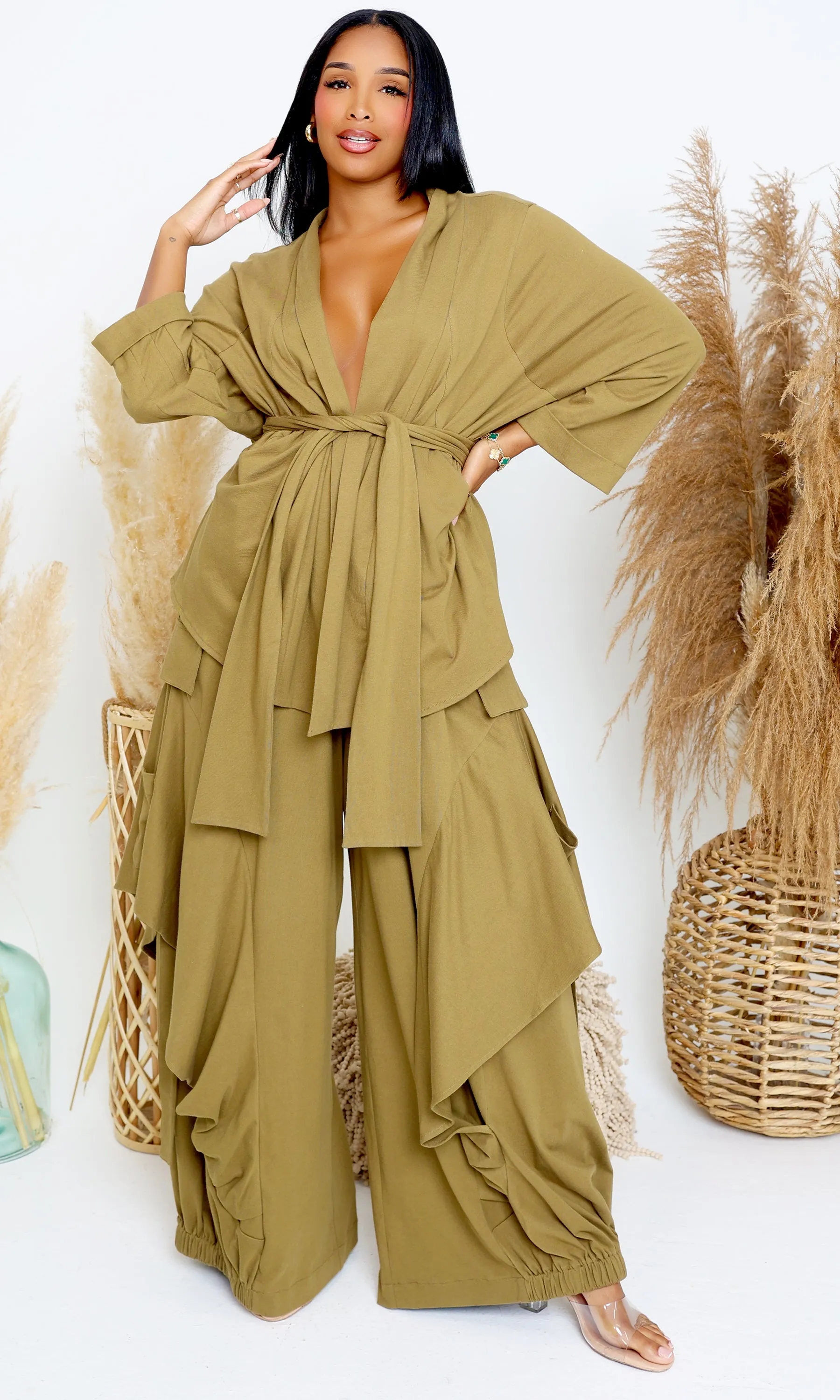 Luxury | Jersey Cardigan Set - Olive L1 sold by Cutely Covered product image thumbnail 3
