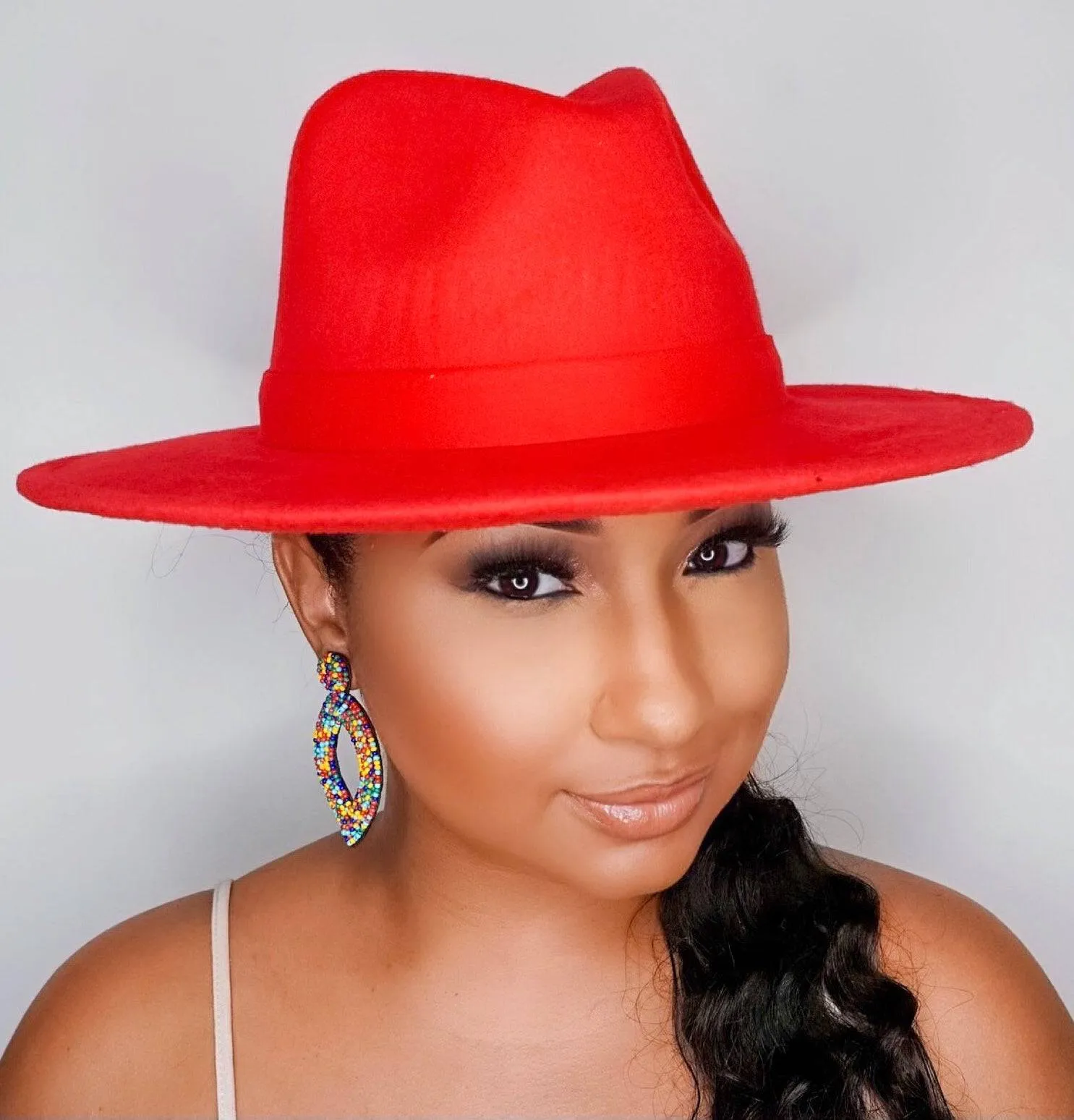 Still Trending | Wide Brim Panama Felt Fedora Hat with Band - Red sold by Cutely Covered product image thumbnail 5