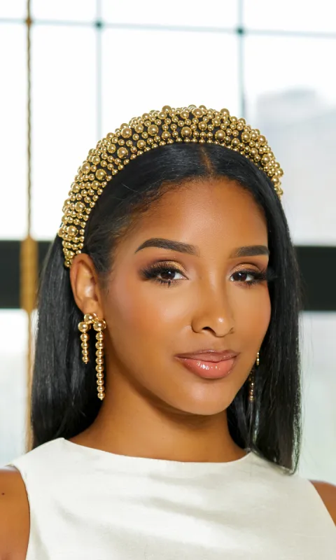 Gold Beaded Padded HeadBand- Black sold by Cutely Covered