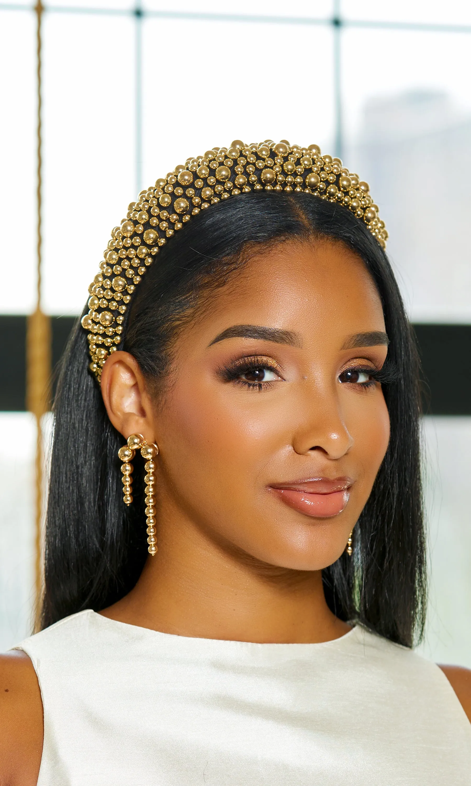 Gold Beaded Padded HeadBand- Black sold by Cutely Covered product image thumbnail 2